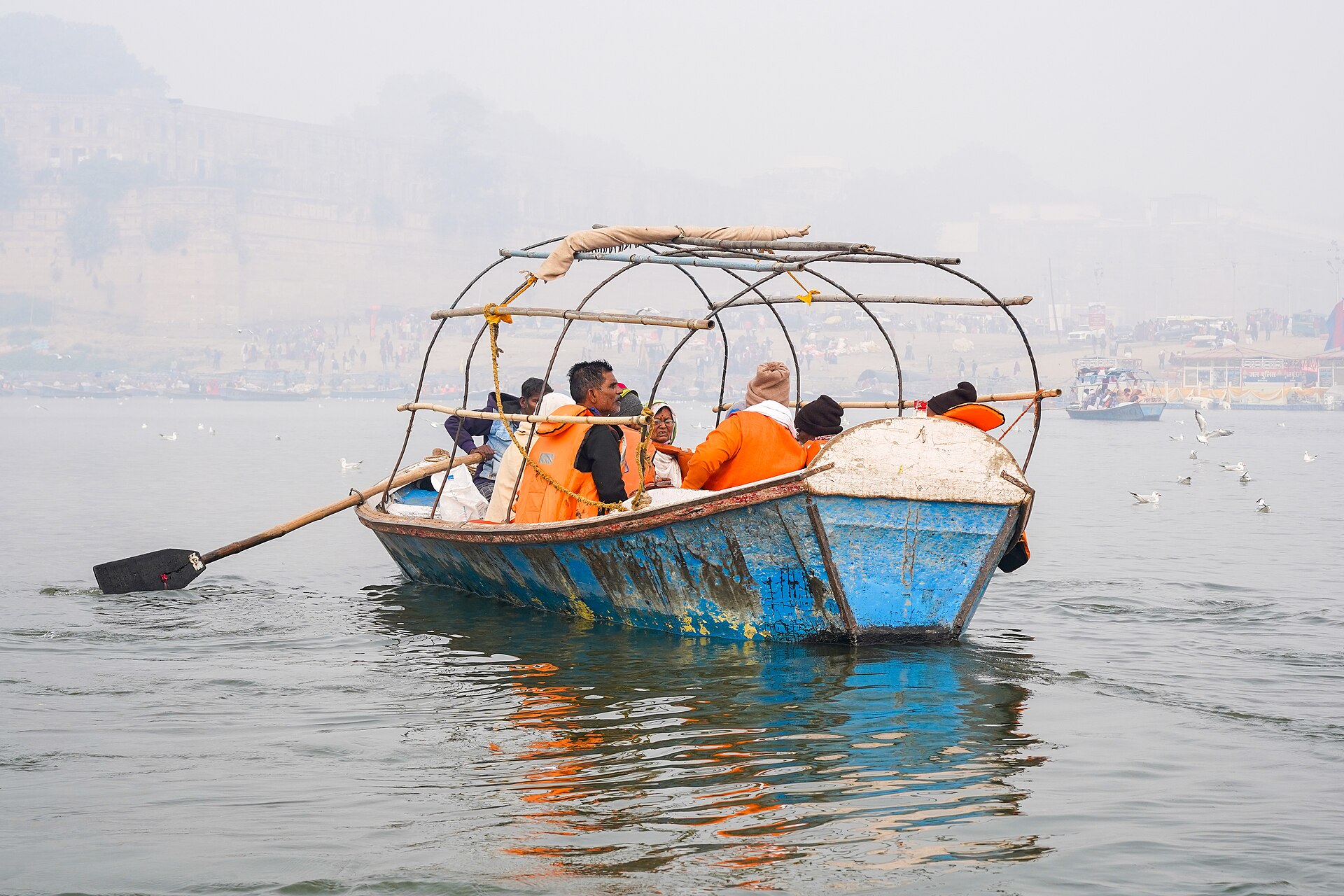 Boat Pilgrims Triveni Sangam Allahabad Jan24