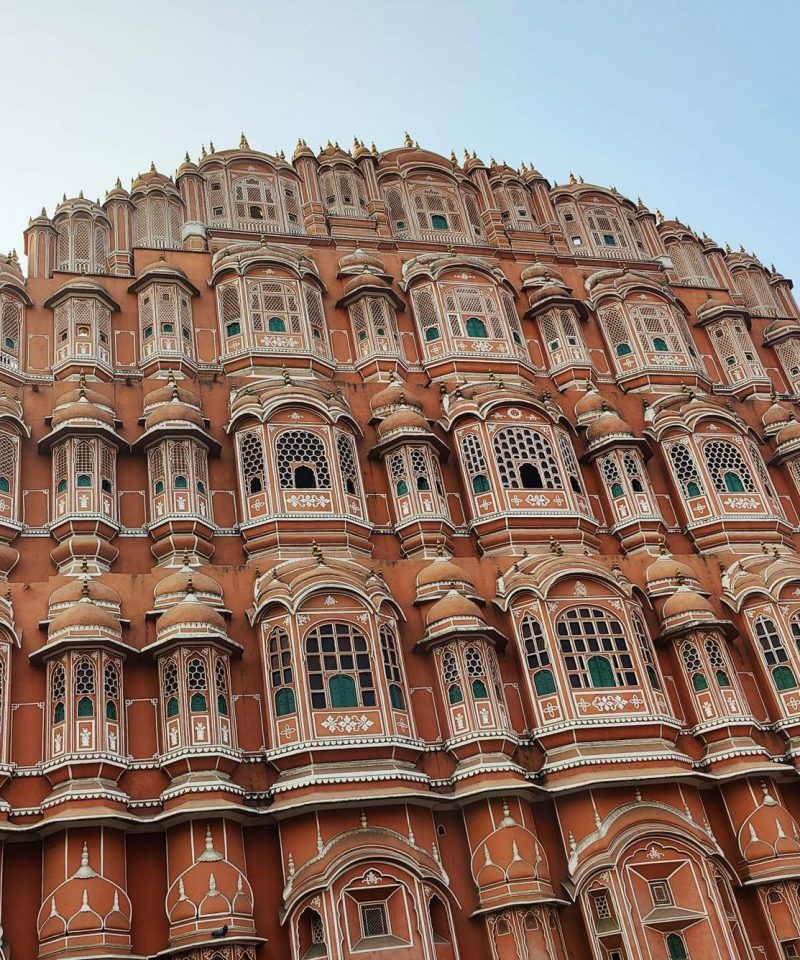 Pink sandstone facade of Hawa Mahal, Jaipur