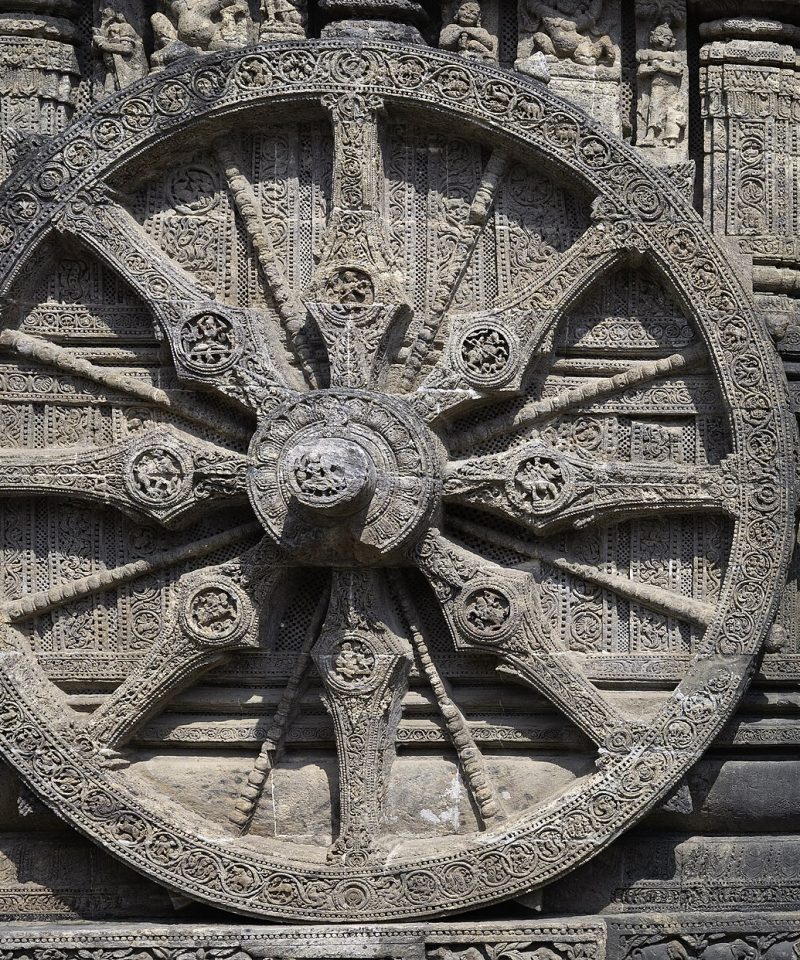 Wheel engraved in the 13th century built Konark Sun Temple in Orissa, India